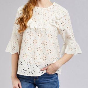 Jennifer & Grace Large Eyelet Accent Crew Neck Top